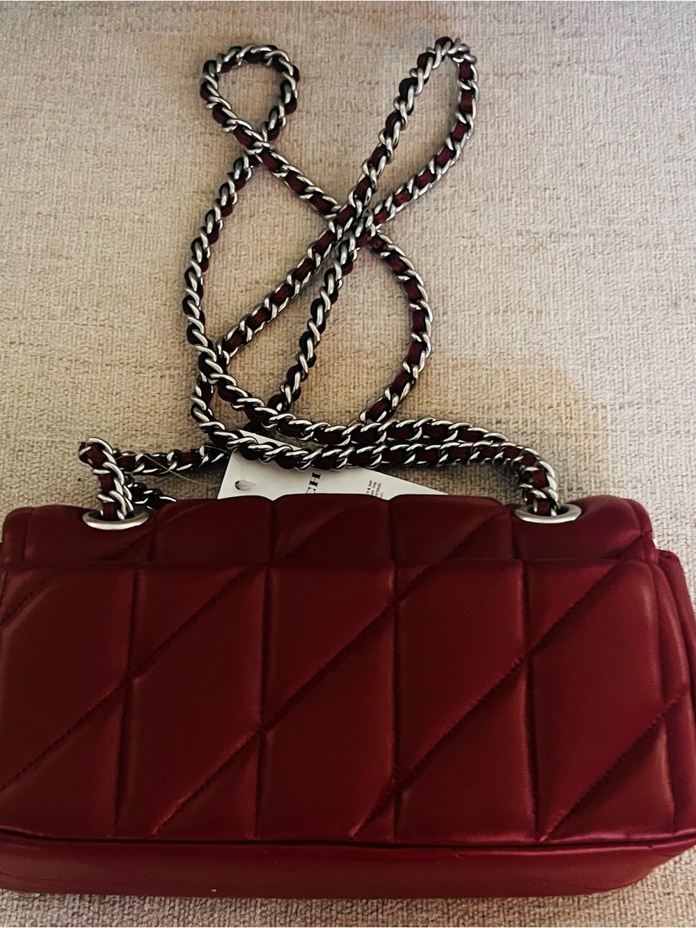 Coach Quilted Burgundy Crossbody with Silver Chain - Picture 6 of 10